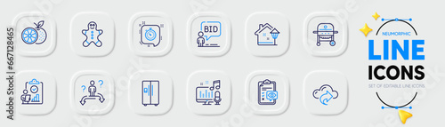 Gingerbread man, Business choice and Eye checklist line icons for web app. Pack of Cloud share, Refrigerator, Auction pictogram icons. Inspect, Orange, Street light signs. Podcast. Vector