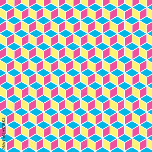 Patrón de formas geométricas, cuadrados tridimensionales en 3 colores, para fondo de pantalla y imprimir.