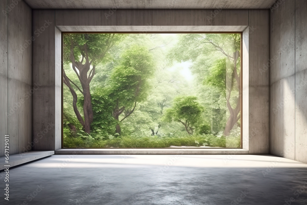 Empty room with panoramic window and mountain view Empty room with panoramic window and mountain view