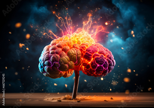 abstract human brain ,mind realistic bursting in multiple colors brain storming 
