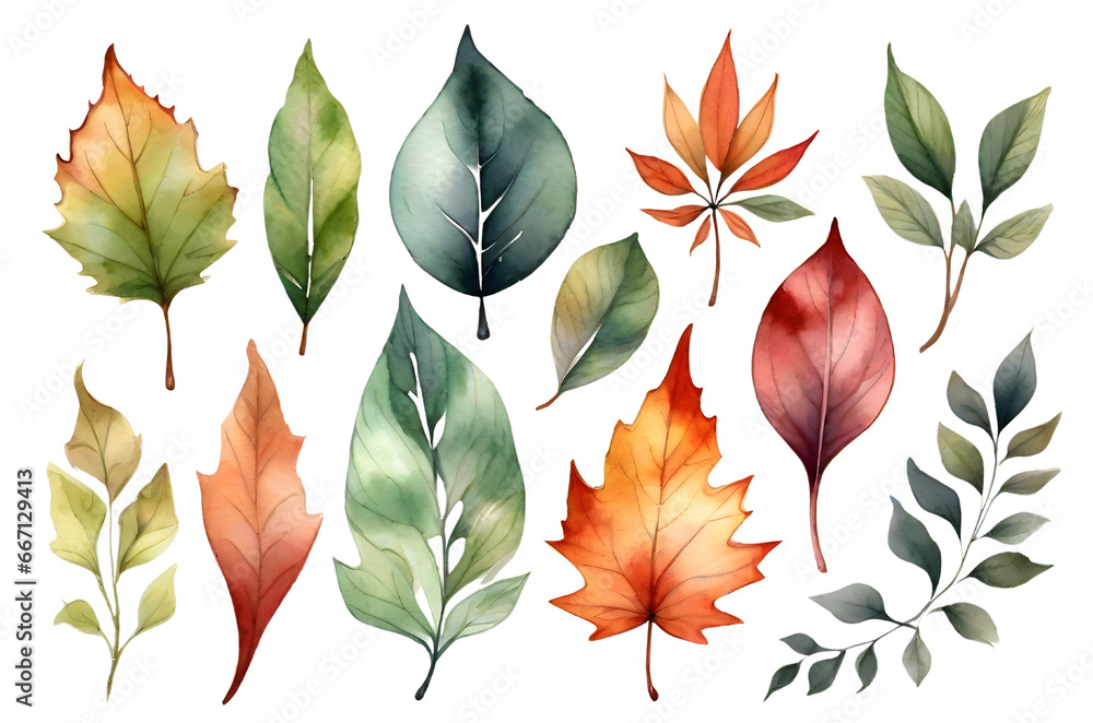 watercolor photo leaves on white background watercolor photo leaves on white background