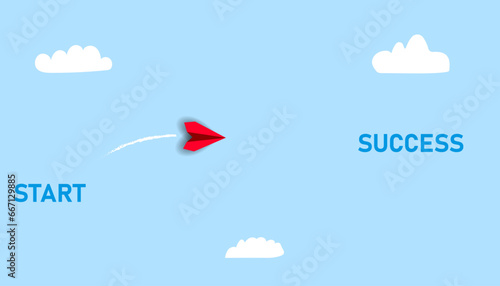 red plane going from Startup to Success.business creativity new idea discovery innovation technology. The idea of ​​progress, challenge.