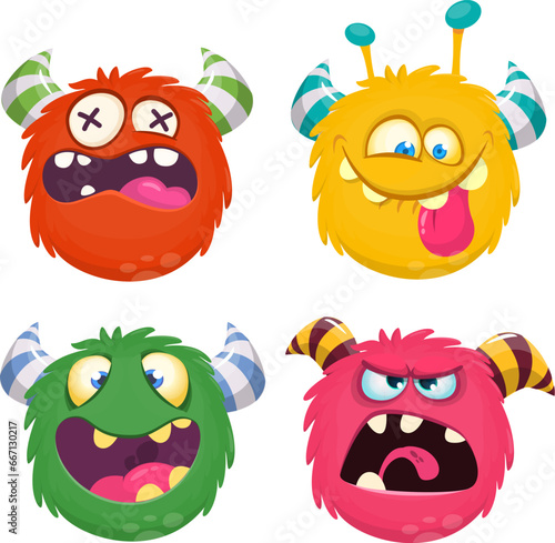 Cute cartoon Monsters. Set of cartoon monsters: ghost, goblin, bigfoot yeti, .troll, dragon and alien . Halloween design