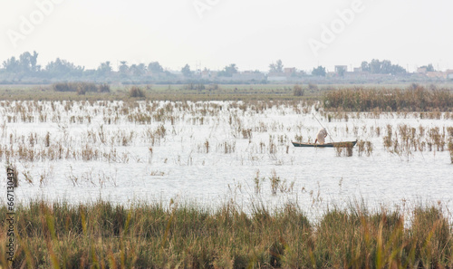 Chibayish, Iraq - 10 November 2022: Mesopotamian Marshes in their boats