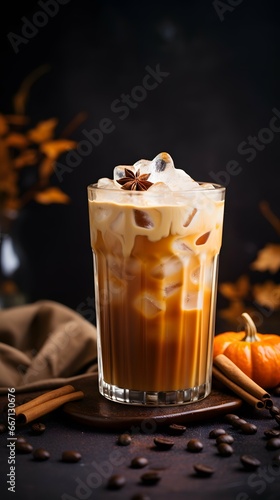 Pumpkin spice latte, iced coffee background photo