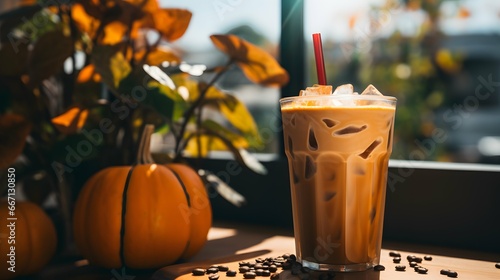 Pumpkin spice latte  iced coffee background photo