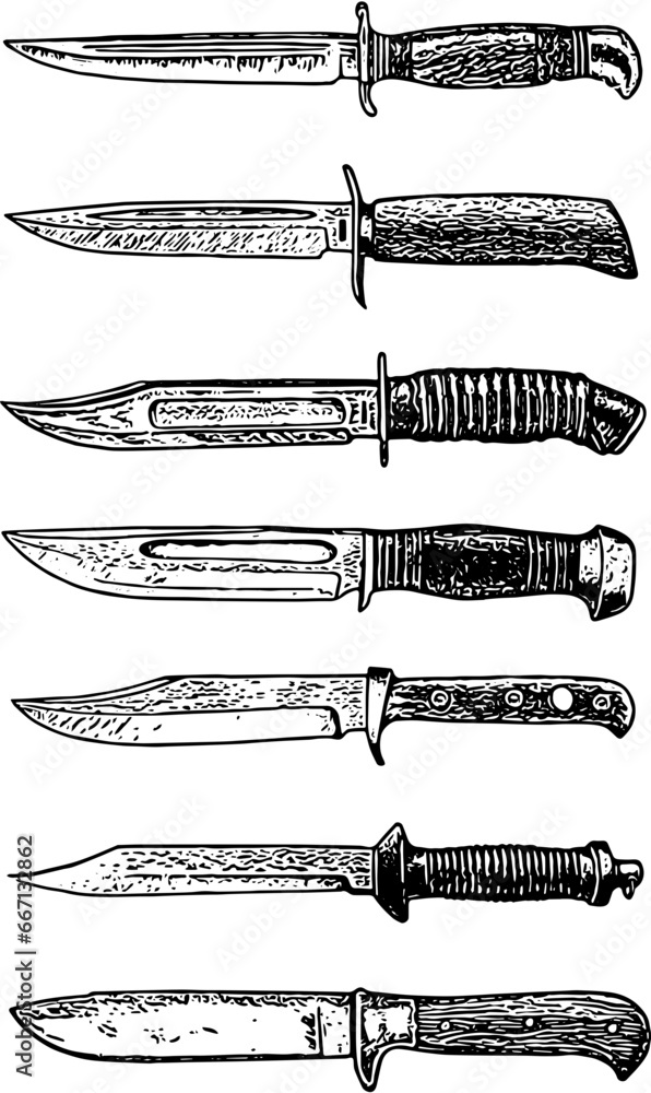 bayonets and tactical knives. equipment of different armies in the world. graphical vector set - obrazy, fototapety, plakaty 