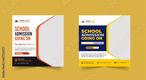 School admission social media post banner design. back to school social media post banner design set. Back to school admission promotion banner. school admission template for social media ad.
