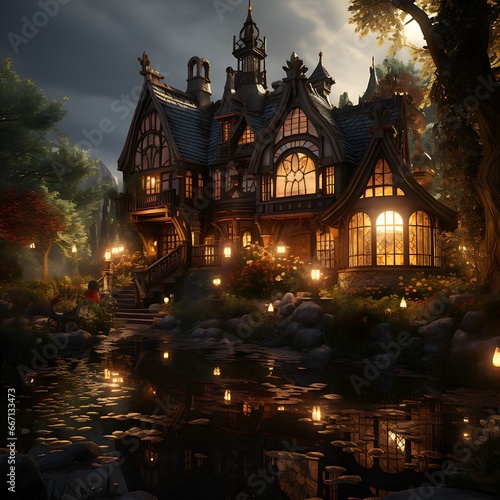 enchanted waters: a fairy-tale home's twilight serenity © ArtisticALLY