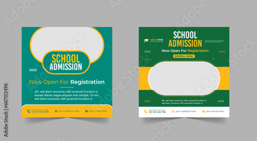 School admission social media post banner design. back to school social media post banner design set. Back to school admission promotion banner. school admission template for social media ad.
