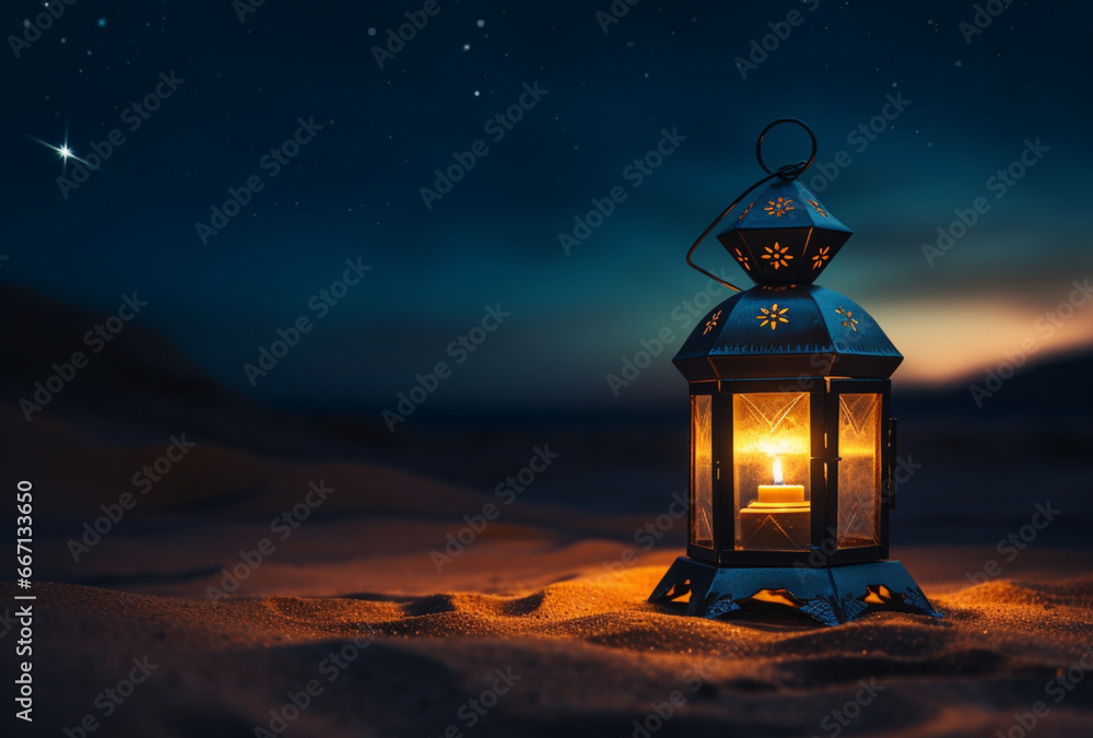 Lantern in the desert at night. AI generated Images Lantern in the desert at night. AI generated Images