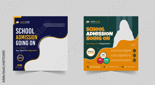 School admission social media post banner design. back to school social media post banner design set. Back to school admission promotion banner. school admission template for social media ad.
