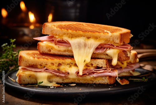 melted cheese and ham toast, AI generated Images photo