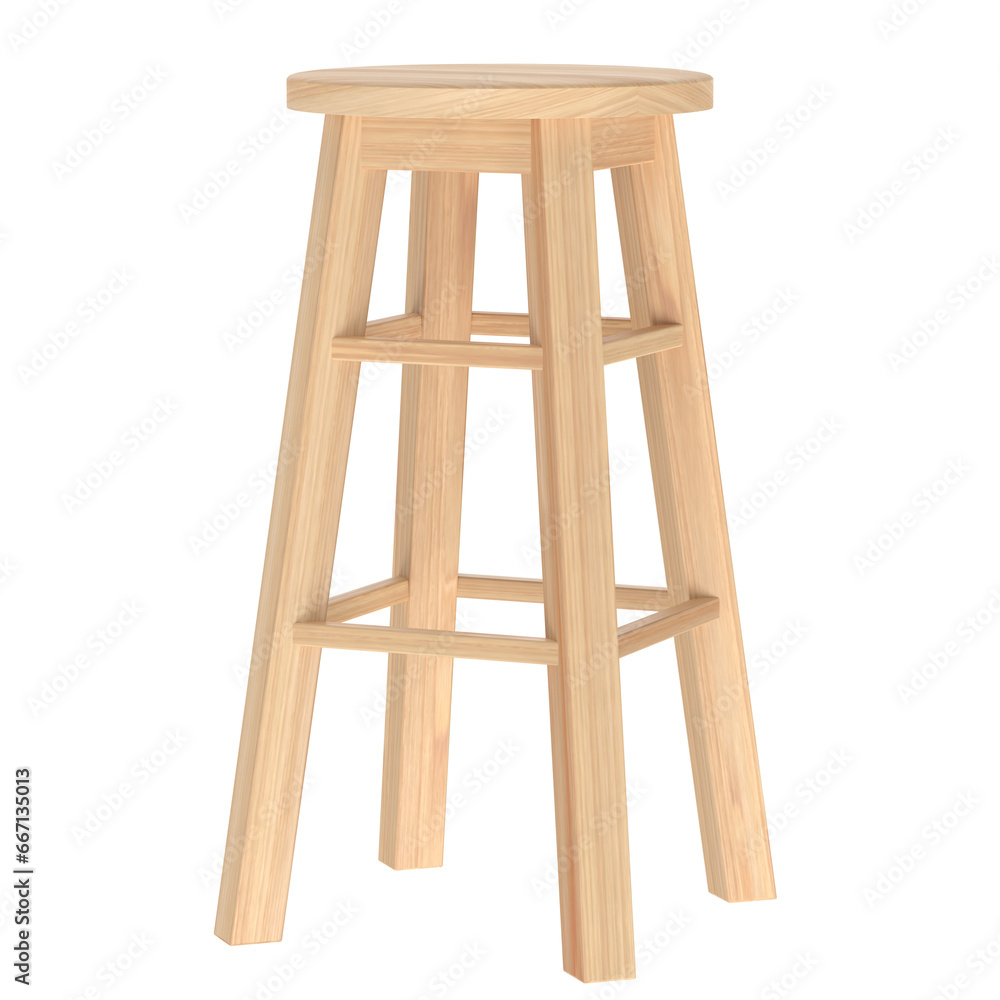 3D rendering illustration of a round wooden stool 3D rendering illustration of a round wooden stool