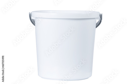 White plastic water bucket on white background.
