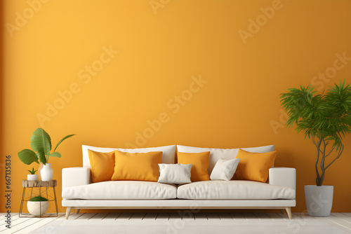 Living room inside the house with bright orange color