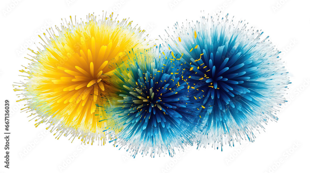 Blue and yellow firework explosion isolated on a transparent background. Fireworks elements. Blue and yellow firework explosion isolated on a transparent background. Fireworks elements.