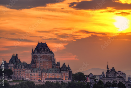 Cityscape view from Levis at sunset, Canada Quebec City photo
