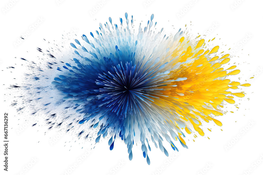 Blue and yellow firework explosion isolated on a transparent background. Fireworks elements. Blue and yellow firework explosion isolated on a transparent background. Fireworks elements.