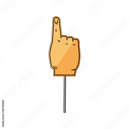 number foam fan finger cartoon. glove one, sign winner, soccer blue number foam fan finger sign. isolated symbol vector illustration