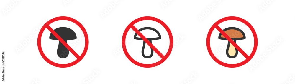 Do not eat wild mushrooms reed forbidden circle sign icon, poison mushroom simple outline flat style vector illustration. Do not eat wild mushrooms reed forbidden circle sign icon, poison mushroom simple outline flat style vector illustration.