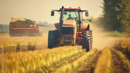 a big tractor in corn field.