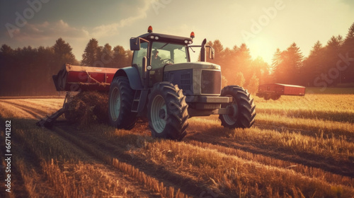 a big tractor in corn field.