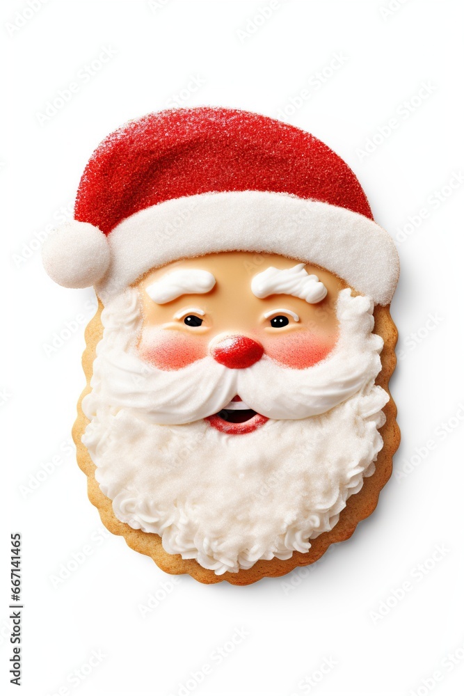 Santa claus shaped christmas cookie sticker isolated on white background, Generative Ai Santa claus shaped christmas cookie sticker isolated on white background, Generative Ai