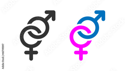 Gender male and female icon, venus mars symbol, wc, sex, simple outline flat style vector illustration.