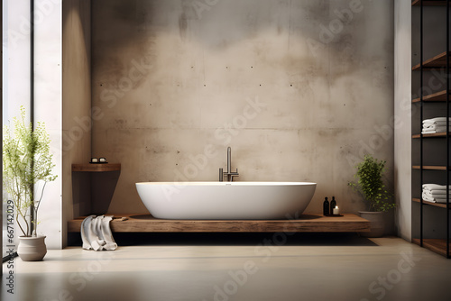 Minimalist interior design of a modern bathroom, natural lighting