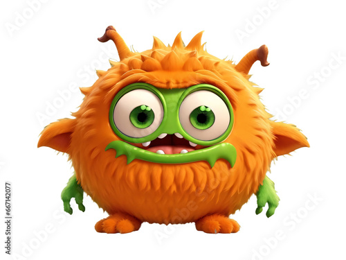 Cute green furry monster on a transparent background. Generative Ai.