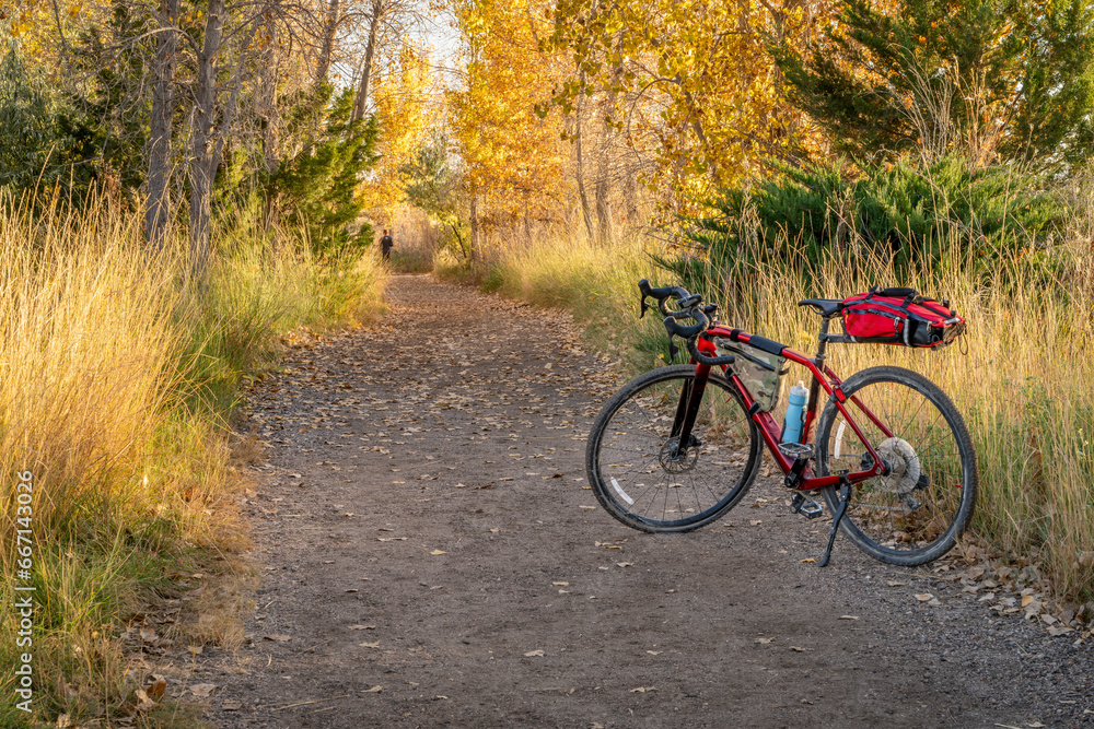 touring gravel bike on a trail in northern Colorado in fall scenery