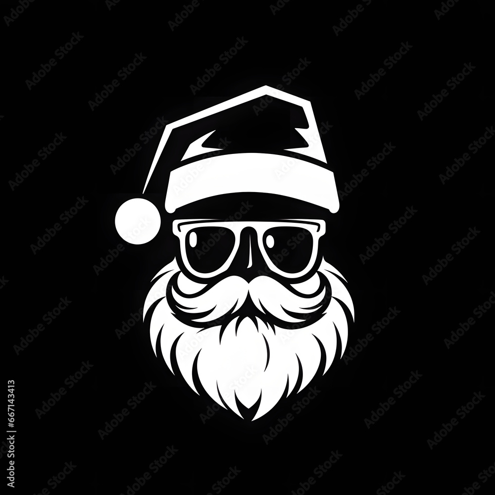 Santa claus wearing glasses and jolly joker face, on a black background, in the style of animated gifs. Minimalist black and white Santa claus wearing glasses and jolly joker face, on a black background, in the style of animated gifs. Minimalist black and white