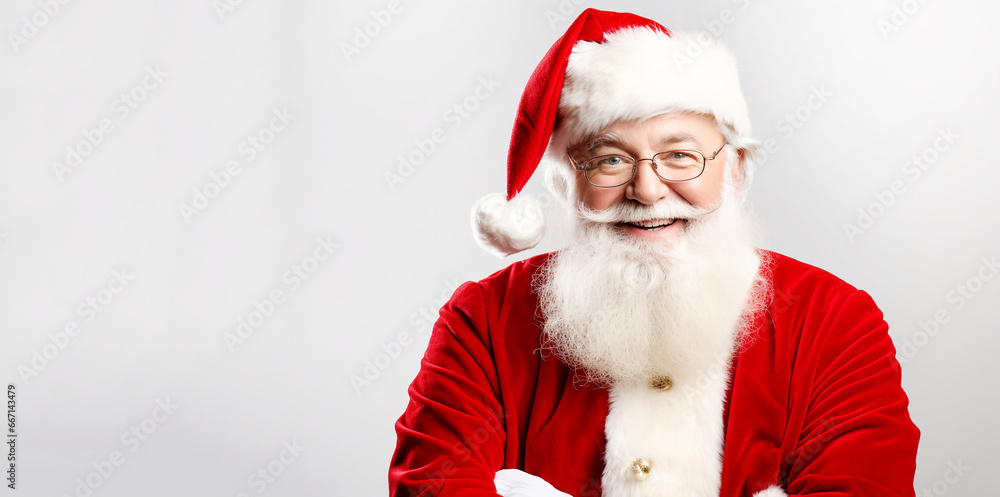 Fototapeta premium Santa Claus Portrait Isolated on White Background. Emotional Santa.