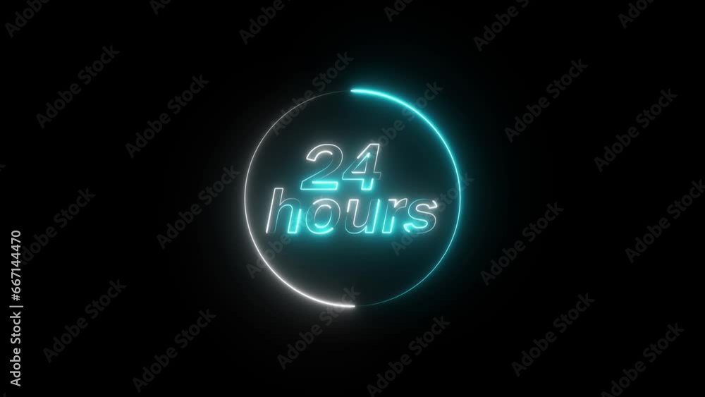 abstract glowing neon 24 hours timer icon animation 4k abstract glowing neon 24 hours timer icon animation 4k