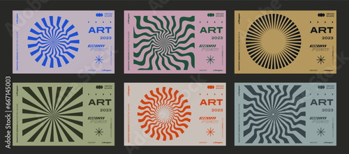 Minimal Bauhaus Abstract Posters Set. Swiss Design composition with geometric shapes. Modern pattern. Optical Illusion Background.