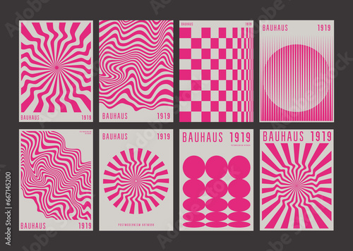 Bauhaus Abstract Wavy Backgrounds. Cool Geometric Posters Vector Design. Optical Illusion Shape Textures.