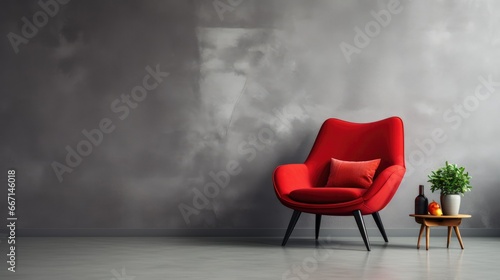 modern red chair and concrete wall