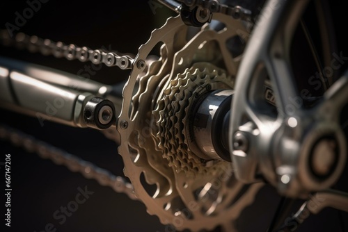 Close-up of bicycle transmission components. Generative AI
