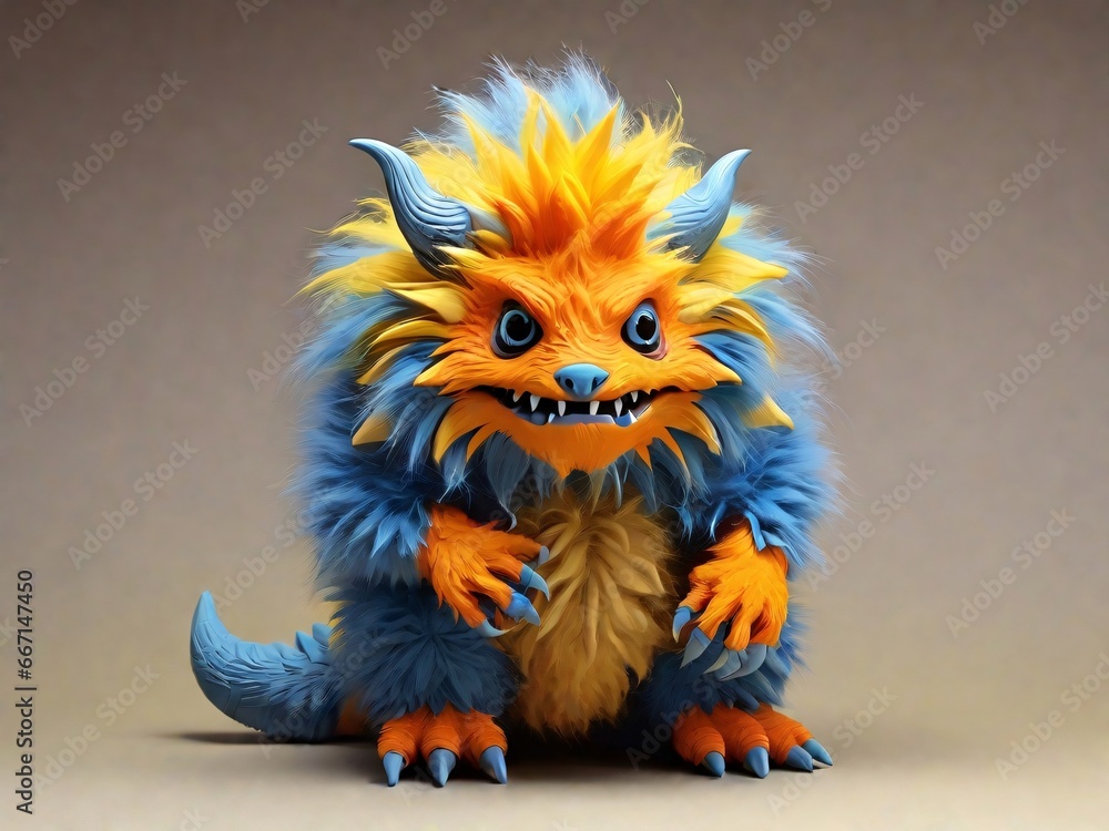 Cute blue furry monster 3D cartoon character, generative AI. Cute blue furry monster 3D cartoon character, generative AI.