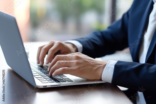 close up of man hands typing on keyboard pc, working /chatting indoor environment