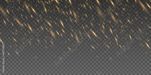 Falling random fire particles isolated on dark transparent background. Fire dust effect for your design. Vector illustration.