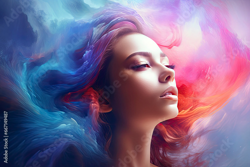 Beautiful fantasy abstract portrait of a beautiful woman double exposure