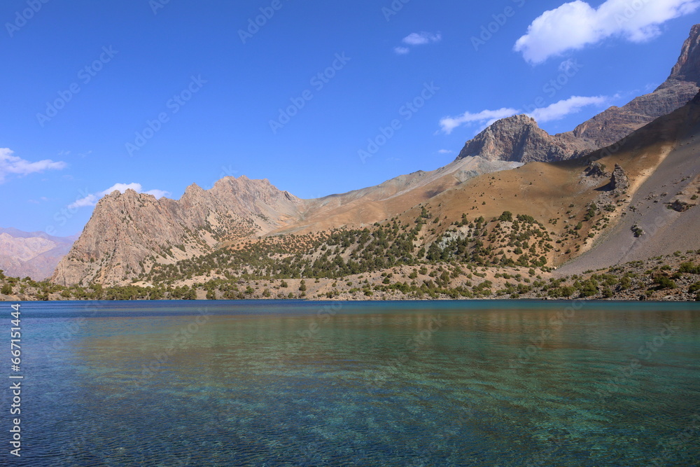 Alauddin lakes with turquoise water in Fann mountains, Tajikistan