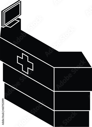 Cartoon Black and White Isolated Illustration Vector Of A Medical Hospital Reception Desk