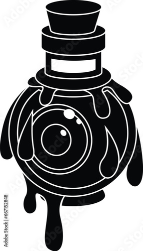 Cartoon Black and White Isolated Illustration Vector Of A Halloween Scary Potion with An Eyeball In