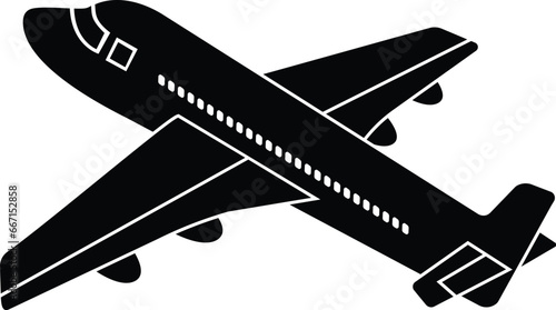 Cartoon Black and White Isolated Illustration Vector Of A Large Commercial Passenger Airplane