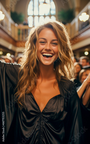 Smiling and grateful young woman celebrates graduation © Giordano Aita