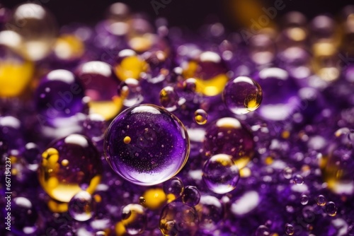 Purple and yellow soap bubbles in paint create an abstract design suitable for a colorful background