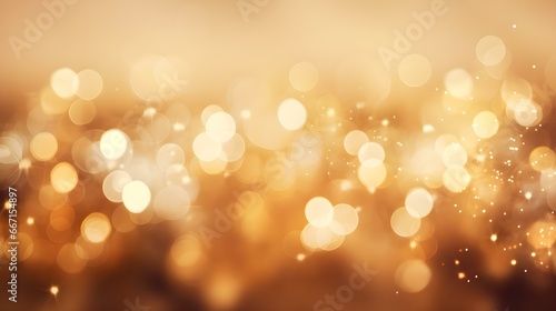 Shiny Background of Beige Bokeh Lights. Festive Wallpaper for Holidays and Celebrations